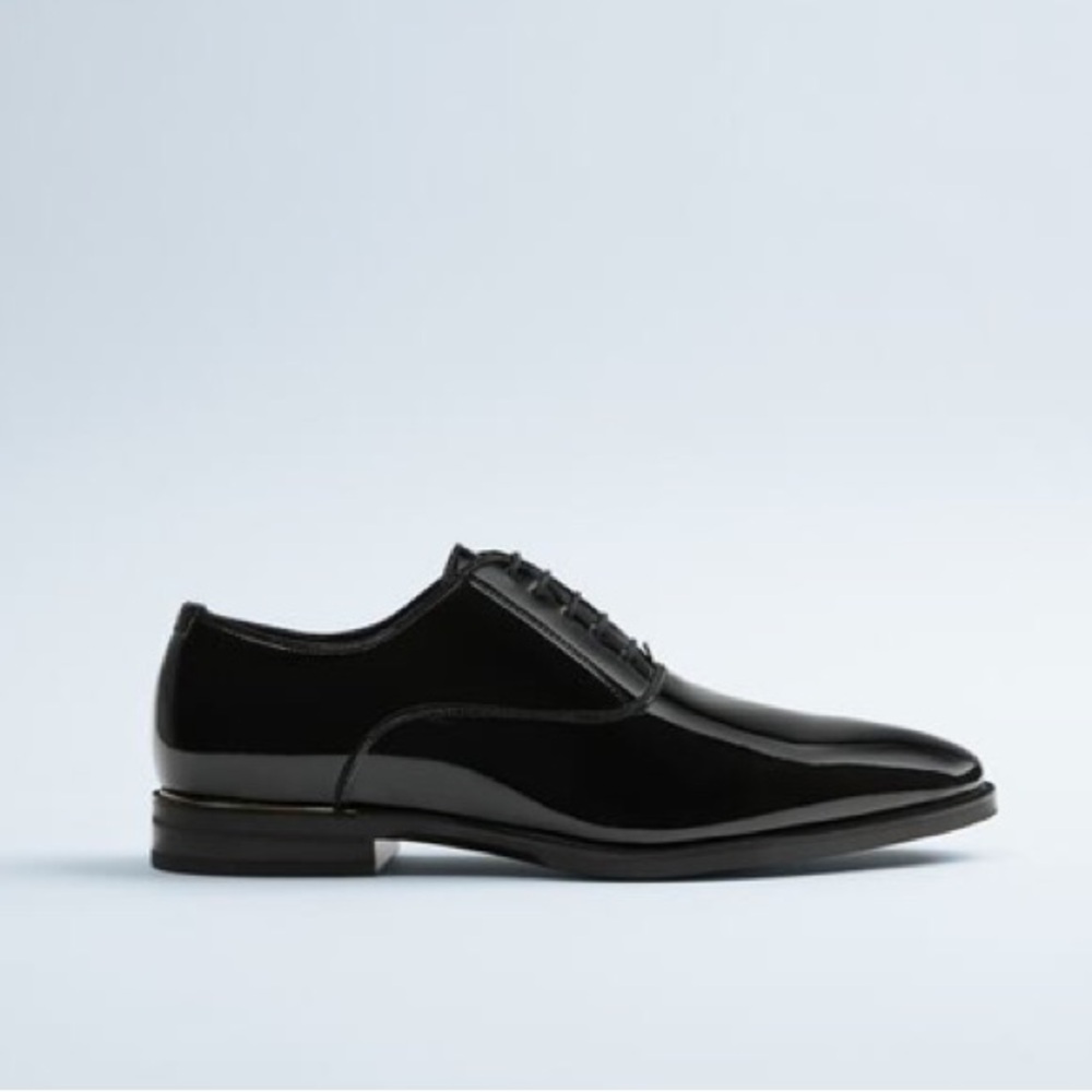 NWT ZARA MENS BLACK PATENT FINISH DRESS SHOES